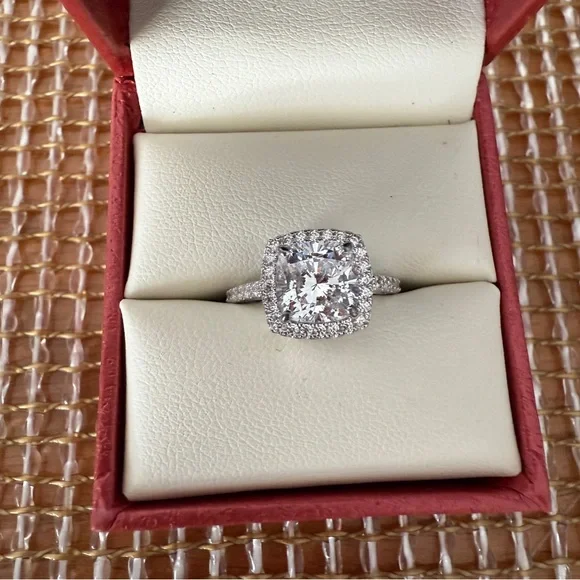 BERRICLE Sterling Silver Cushion Cut Halo Engagement/Promise Ring, Size 5.5